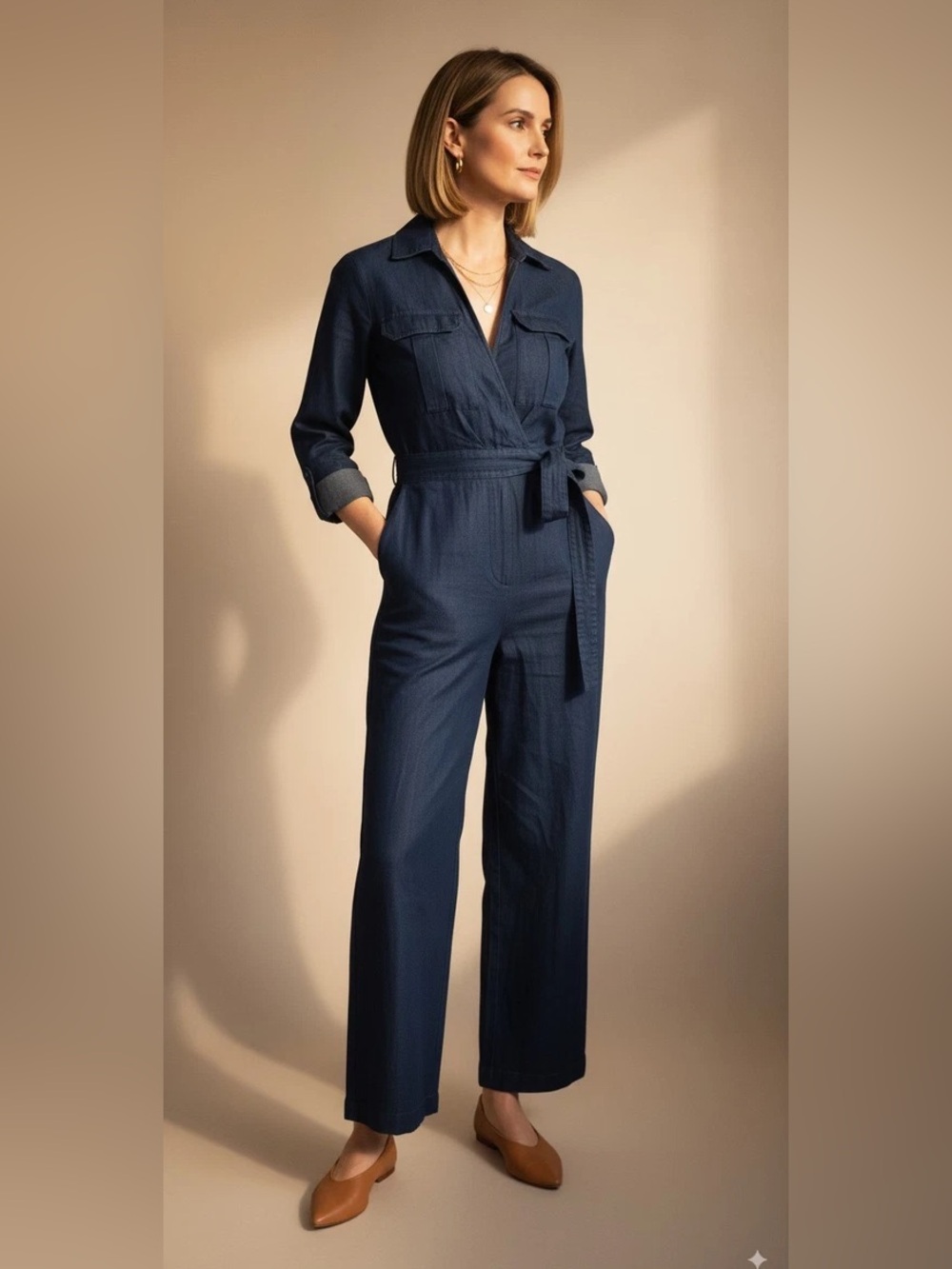Banana Republic Womenās Navy Blue Utility Jumpsuit with Waist Tie